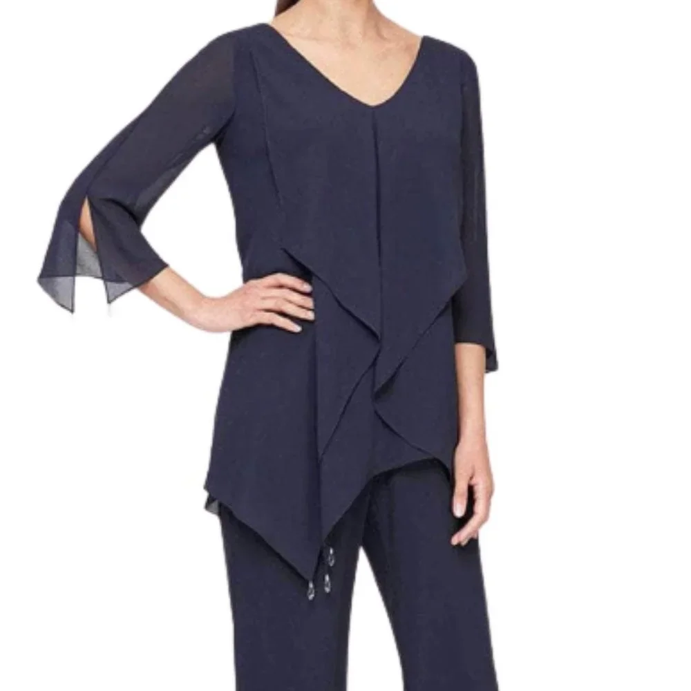 NWT Alex Evenings 8192004 Polyester Jumpsuit Dress Navy Size 10